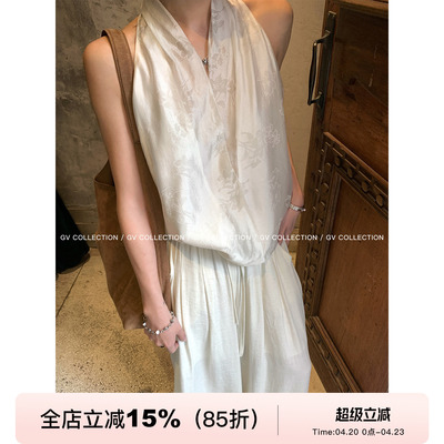 雾溶月光光泽感印花挂脖上衣