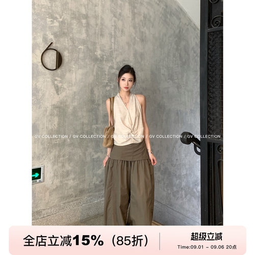轻薄挂脖纽结削肩无袖背心