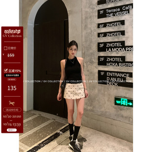 GV大白哥 原色极简 亚麻波点半身裙防走光裙裤设计感新款百搭裙子