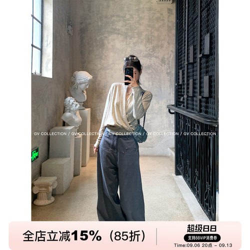 裁片叠领细腻松弛感羊毛针织上衣