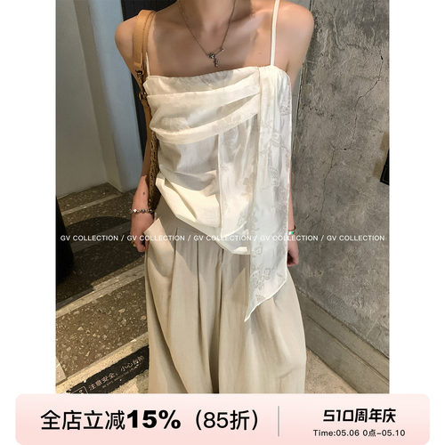 呼吸感飘带设计感不规则吊带上衣
