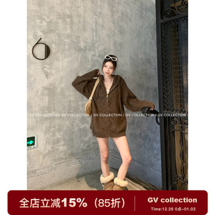 穿搭女上衣 连帽羊毛亮片廓形毛衣外套秋季 GV大白哥 随性闪闪VTG