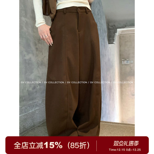 加厚磨毛绒感呢子松弛廓形阔腿裤