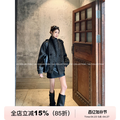 加厚雪花羊毛翻领夹克外套