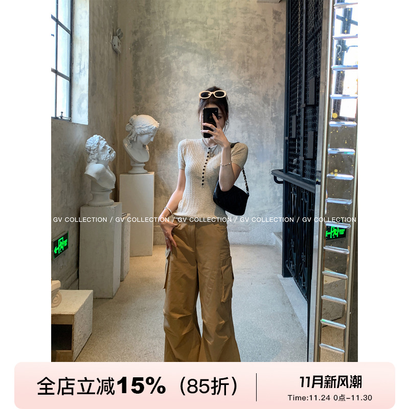 雅痞日常褶皱设计工装裤