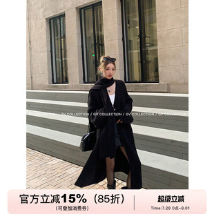 GV大白哥 针织加厚外套毛呢上衣女带围巾 冬日City H大廓形长款