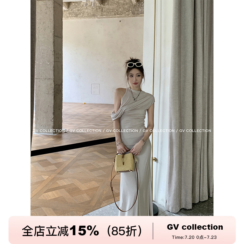 GV大白哥 Muse假日 杏色不规则设计感上衣半裙套装小众不出错新款