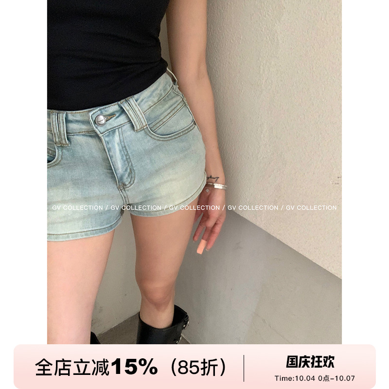 GV大白哥 高弹力超舒服 牛仔服帖修身包臀辣妹短裤水洗休闲热裤女