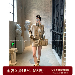 套装 立领翻领棒针毛针织衫 毛衣上衣半裙两件套 伦敦画报 GV大白哥