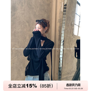 松弛感挂脖飘带堆堆针织上衣慵懒荡领小衫 GV大白哥 Chill感随性