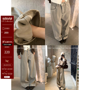 GV大白哥 Row系工装 加绒加厚直筒弯刀美式水洗工装解构牛仔裤子