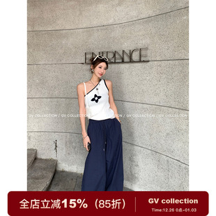 运动宽松休闲长裤 GV大白哥 裤 藏蓝抽绳阔腿直筒工装 女 拉夫夏日