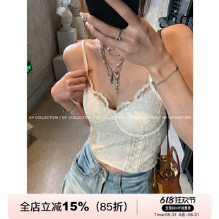 GV大白哥 宫廷心机 吊带闪片蕾丝缎条胸垫背心短款辣妹胸衣女夏季