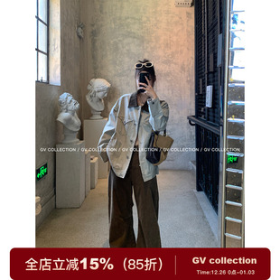 新款 浅色做旧水洗撞色领牛仔外套秋季 上衣百搭 质感VTG GV大白哥