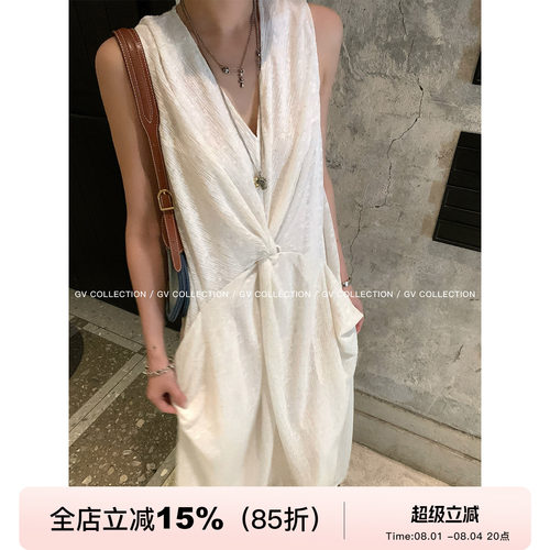 捏褶双层蕾丝大口袋设计连衣裙