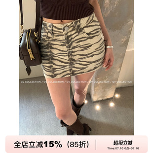 GV大白哥 野生审美 豹纹磨破牛仔半身裙防走光春季新款百搭裙子女