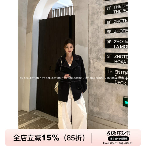 重工明线牛仔色调廓形外套