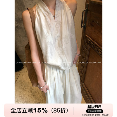 雾溶月光光泽感印花挂脖上衣