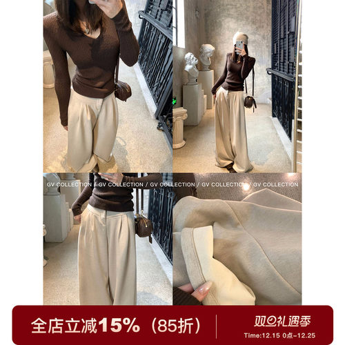 加厚毛呢阔腿设计感休闲裤