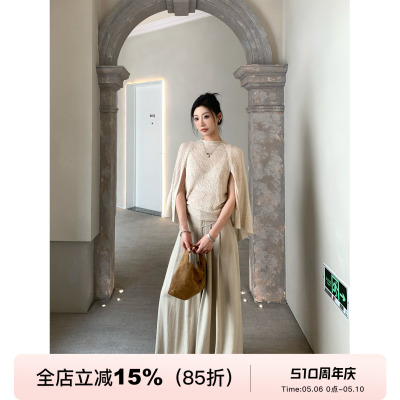 无袖披肩设计感假两件微透上衣