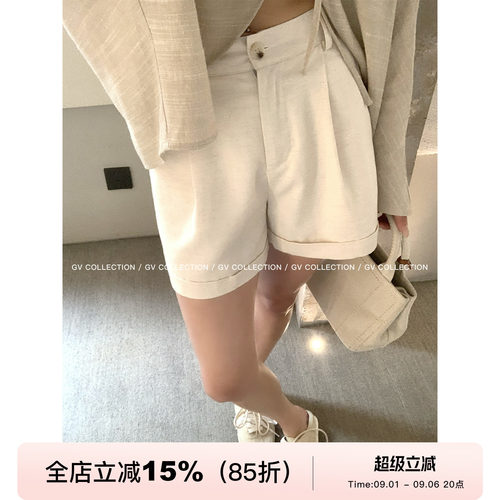 轻薄莱赛尔麻质翻边百搭短裤