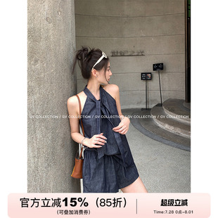 套上衣休閑褲 GV大白哥 軟薄suit牛仔背心短褲 女夏新款 俏皮智系