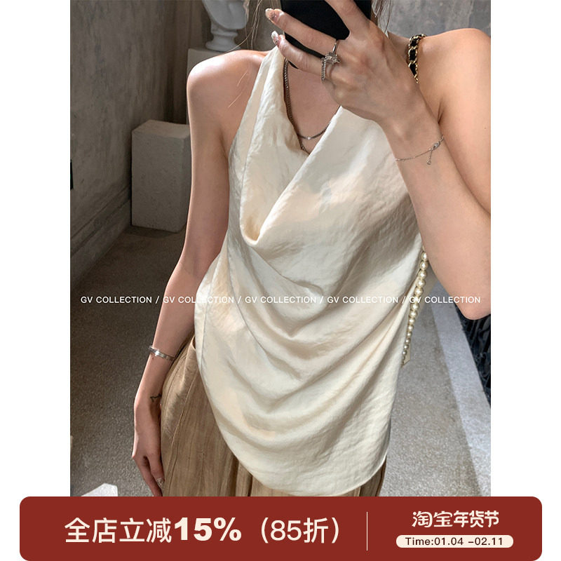 GV大白哥 本期C位 松弛感挂脖荡领露背上衣无袖背心露肩女夏,女装/女士精品,背心吊带,淘宝优惠券,粉丝福利购,淘宝优惠卷