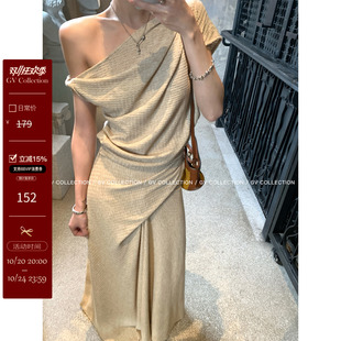 GV大白哥 淡人舒适区 捏褶华夫格肌理嘎上衣半身裙套装春夏新款女