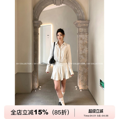miu系棉麻polo领宽腰百褶连衣裙