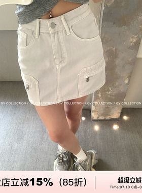 GV大白哥 百搭日常 牛仔直筒水洗短裙裙裤防走光夏季新款裤子女