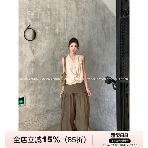 轻薄挂脖纽结削肩无袖背心
