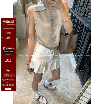多色polo领无袖轻薄针织上衣