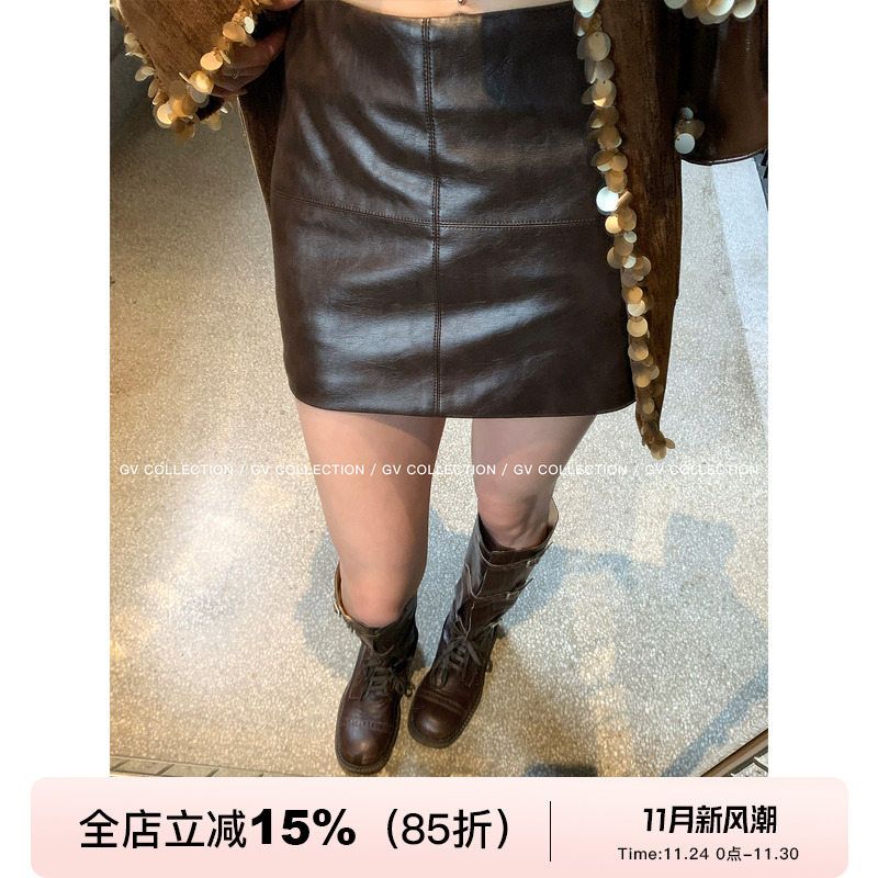 质感解构亮皮防走光短裙皮裙