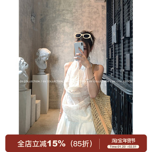 GV大白哥 柔和微光 蕾丝刺绣露背挂脖天丝上衣夏日清透感小衫女