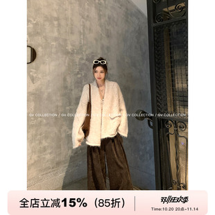 新款 GV大白哥 秋季 绒感羊毛大口袋廓形针织披肩开衫 毛衣 慵懒淡人