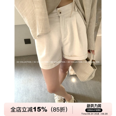 轻薄莱赛尔麻质翻边百搭短裤