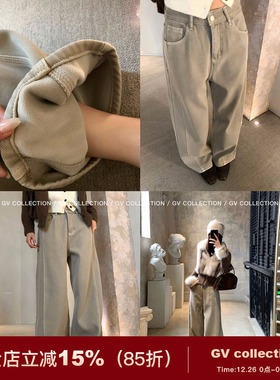 GV大白哥 Row系工装 加绒加厚直筒弯刀美式水洗工装解构牛仔裤子