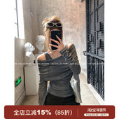 设计感假两件背心一字肩荡领上衣休闲小衫 GV大白哥 chill系纯欲