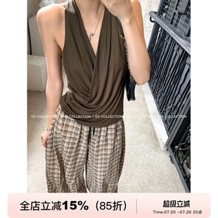 GV大白哥 丝滑莱赛尔 挂脖交叉轻柔松弛感削肩背心新款上衣女气质