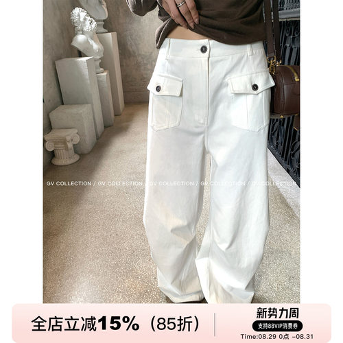 解构捏褶设计感休闲直筒阔腿裤