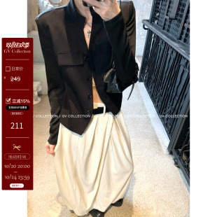 GV大白哥 Smart Casual女绅士 新中式通勤酷调拼接夹克短外套上衣