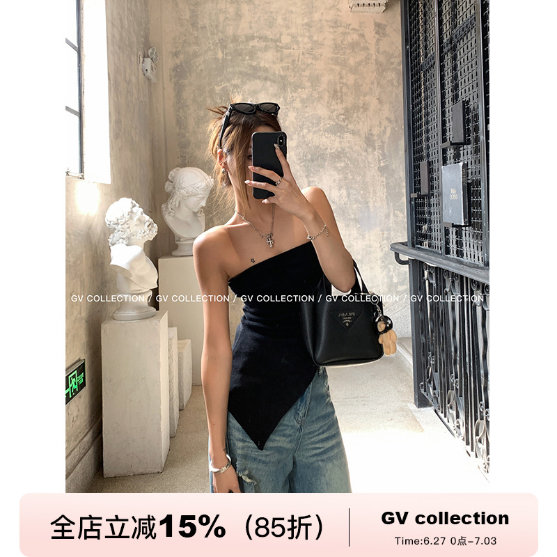 GV大白哥 极简不动脑 不规则设计针织抹胸百搭休闲女上衣夏季