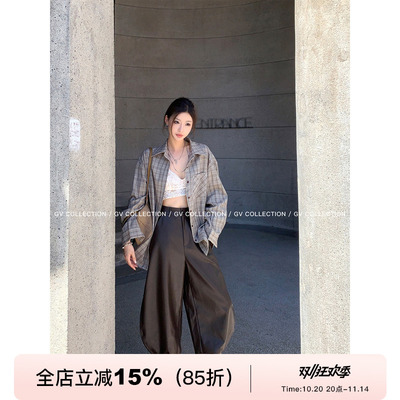 复古设计感PU七分弯刀皮裤