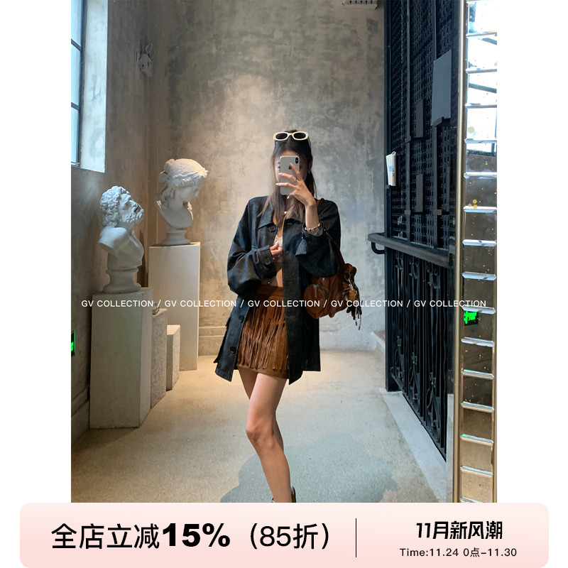 廓形杂色牛仔上衣外套