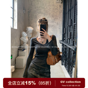 上衣修身 B入百搭打底v领羊毛长袖 显瘦女内搭 春冬刚需 GV大白哥