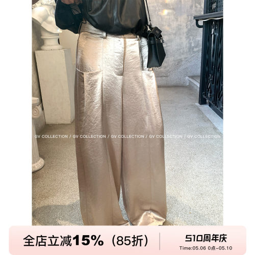 缎面立体剪裁直筒休闲裤