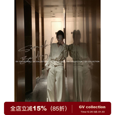 V领交叉褶皱正肩收腰上衣