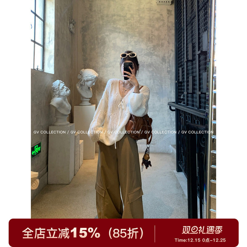 蝴蝶结镂空肌理感慵懒毛衣