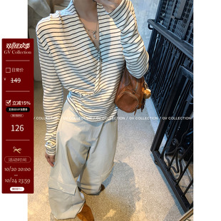 GV大白哥 长期主义 交叉叠领收腰针织衫早秋穿搭上衣慵懒高级长袖