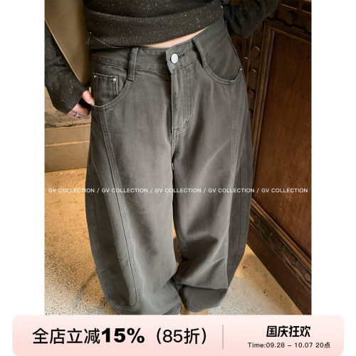 军绿复古阔腿牛仔工装休闲裤